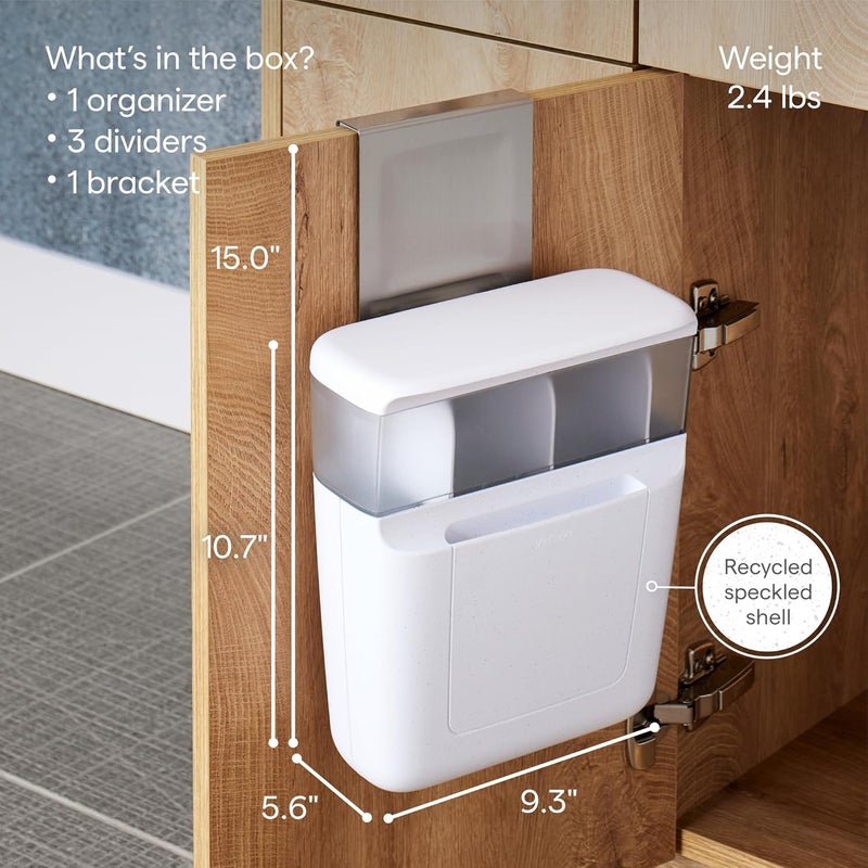 YouCopia DoorStash Toiletry Organizer, Hanging Bathroom Cabinet Door Organizer with 3 Adjustable Compartments and Covered Lid for Accessory Organization - Image 3